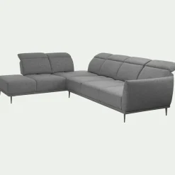 Canapé grand d'angle gauche en tissu avec fonction avance-recul - gris restanque