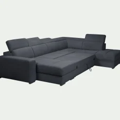 Canapé panoramique convertible avec méridienne gauche en tissu doux - bleu calabrun