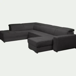 Canapé panoramique convertible avec méridienne droite en tissu doux - gris ardoise
