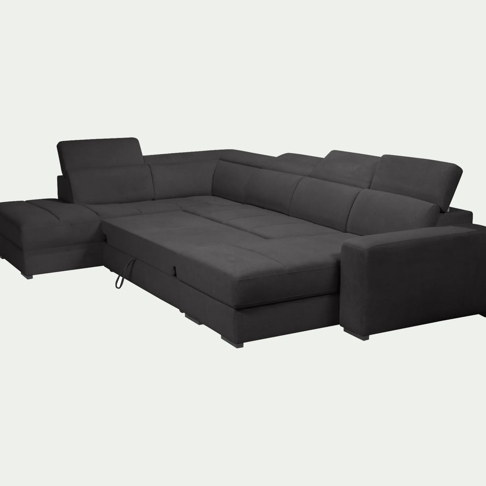 Canapé panoramique convertible avec méridienne droite en tissu doux - gris ardoise