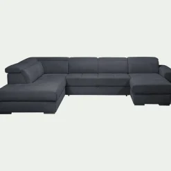 Canapé panoramique convertible avec méridienne droite en tissu doux - bleu calabrun