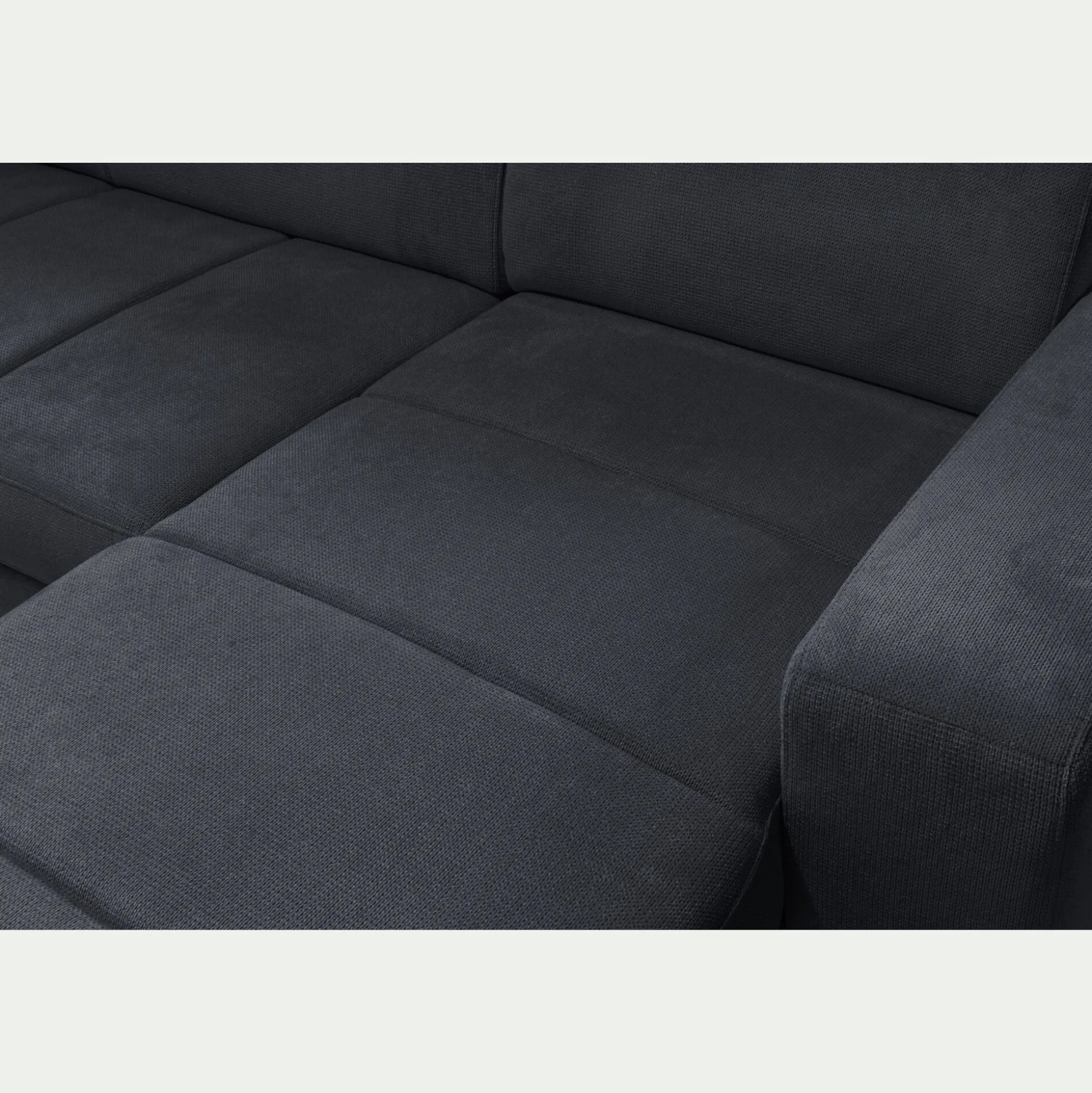 Canapé panoramique convertible avec méridienne droite en tissu doux - bleu calabrun