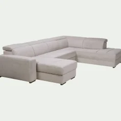 Canapé panoramique convertible avec méridienne gauche en tissu doux - beige