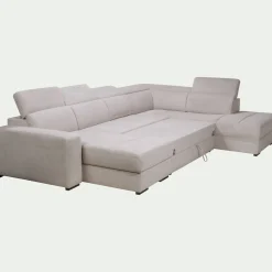 Canapé panoramique convertible avec méridienne gauche en tissu doux - beige