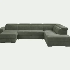 Canapé panoramique convertible avec méridienne droite en tissu castello - vert cèdre