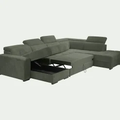 Canapé panoramique convertible avec méridienne droite en tissu castello - vert cèdre