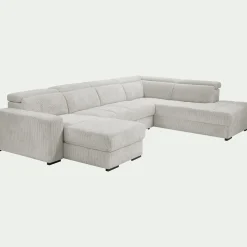 Canapé panoramique convertible avec méridienne droite en tissu castello - beige roucas