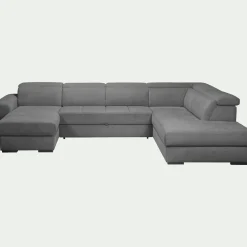 Canapé panoramique convertible avec méridienne gauche en tissu doux - gris