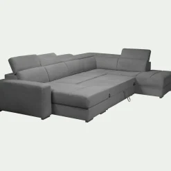 Canapé panoramique convertible avec méridienne gauche en tissu doux - gris
