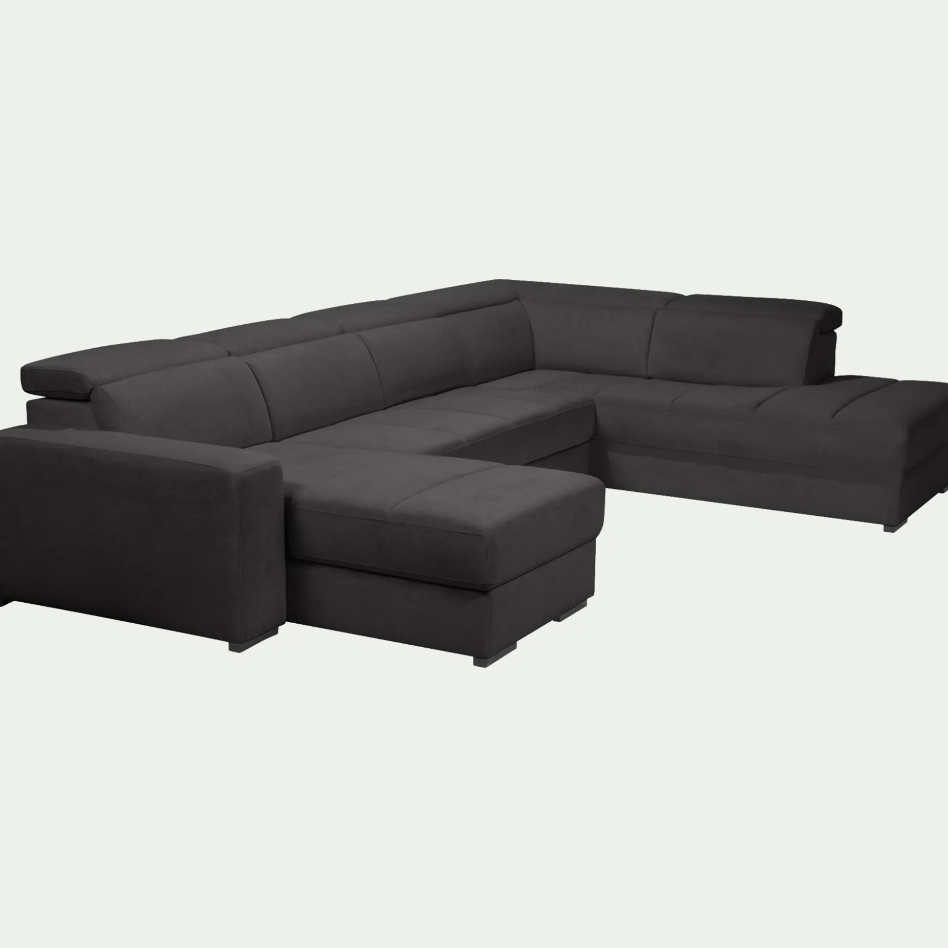 Canapé panoramique convertible avec méridienne gauche en tissu doux - gris ardoise