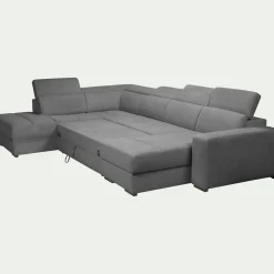 Canapé panoramique convertible avec méridienne droite en tissu doux - gris
