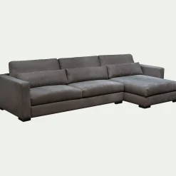 Canapé petit angle chaise longue droite fixe en tissu Bloq - gris anthracite