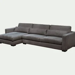 Canapé petit angle chaise longue gauche fixe en tissu Bloq - gris anthracite