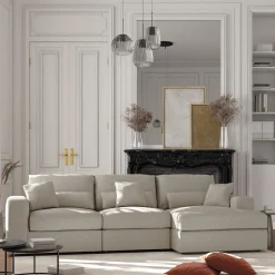 Canapé petit angle droit fixe en tissu bouclette - blanc écru