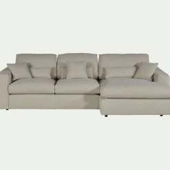 Canapé petit angle droit fixe en tissu bouclette - blanc écru