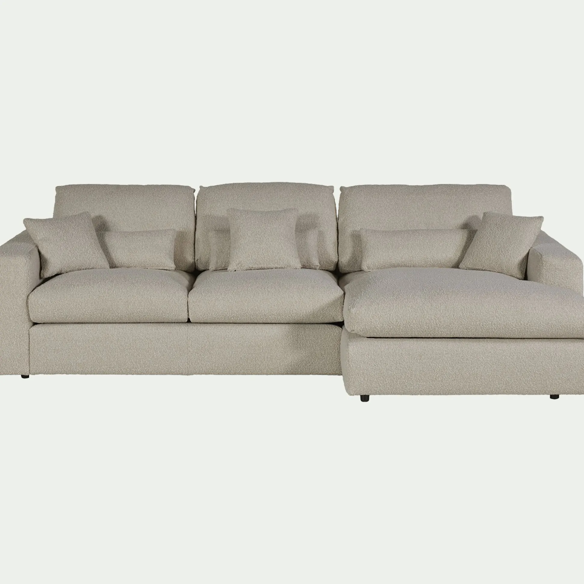 Canapé petit angle droit fixe en tissu bouclette - blanc écru