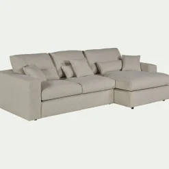 Canapé petit angle droit fixe en tissu bouclette - blanc écru