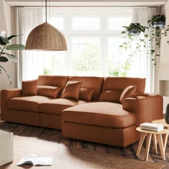 Canapé petit angle droit fixe en tissu chenille benjo - brun rustrel