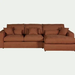 Canapé petit angle droit fixe en tissu chenille benjo - brun rustrel