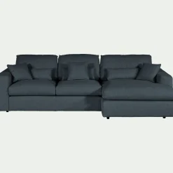 Canapé petit angle droit fixe en tissu bouclette - bleu
