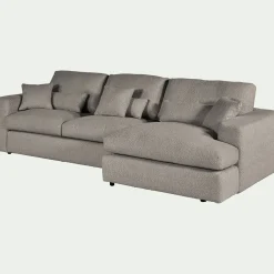 Canapé petit angle droit fixe en tissu bouclette - gris clair