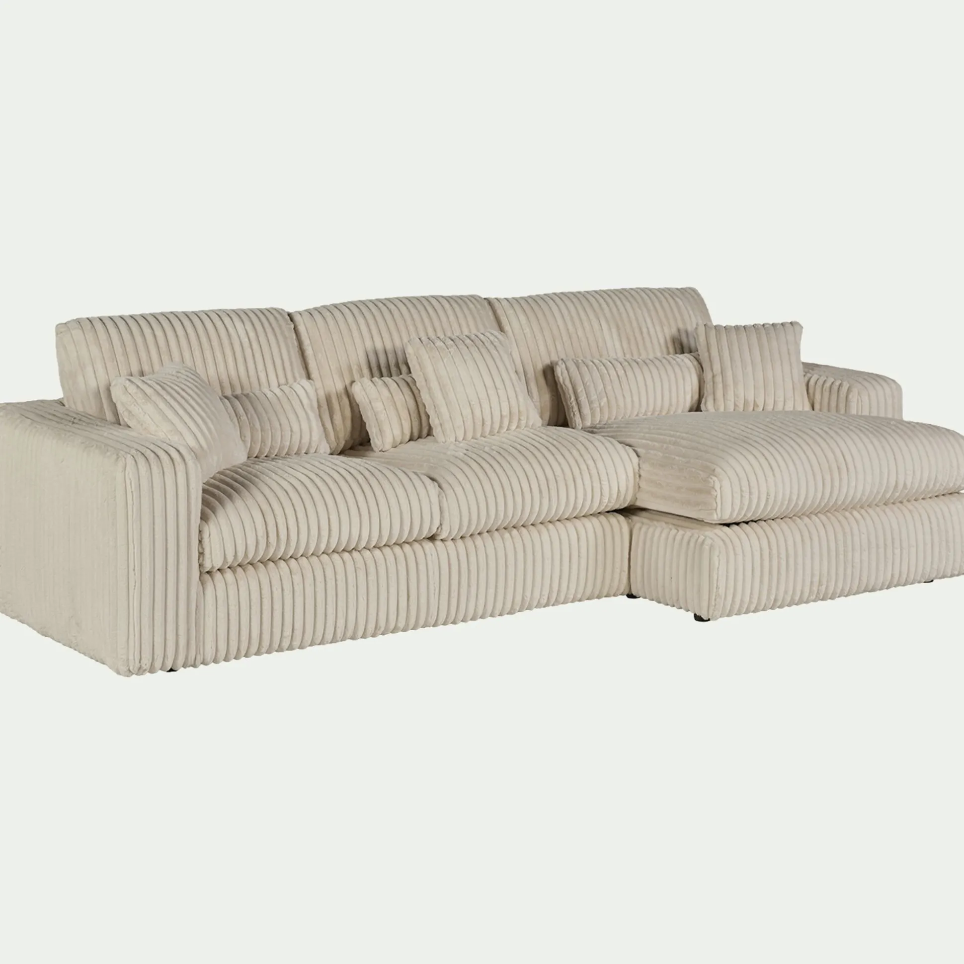 Canapé petit angle droit fixe en tissu côtelé bita - blanc ventoux