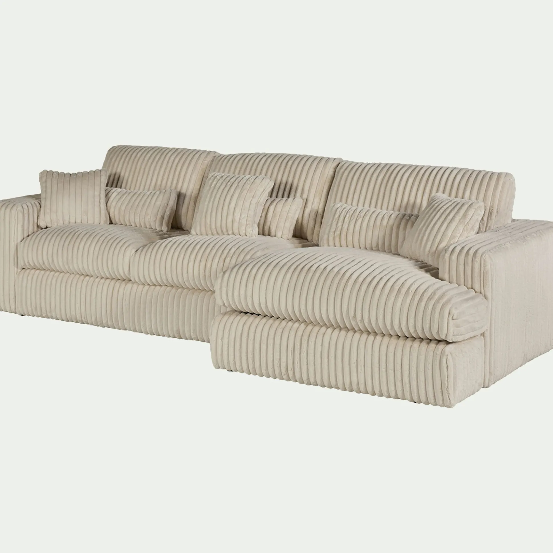 Canapé petit angle droit fixe en tissu côtelé bita - blanc ventoux