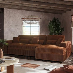 Canapé petit angle droit fixe en tissu côtelé bita - brun rustrel