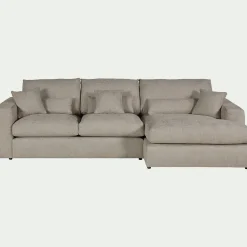 Canapé petit angle droit fixe en tissu chenille benjo - beige roucas