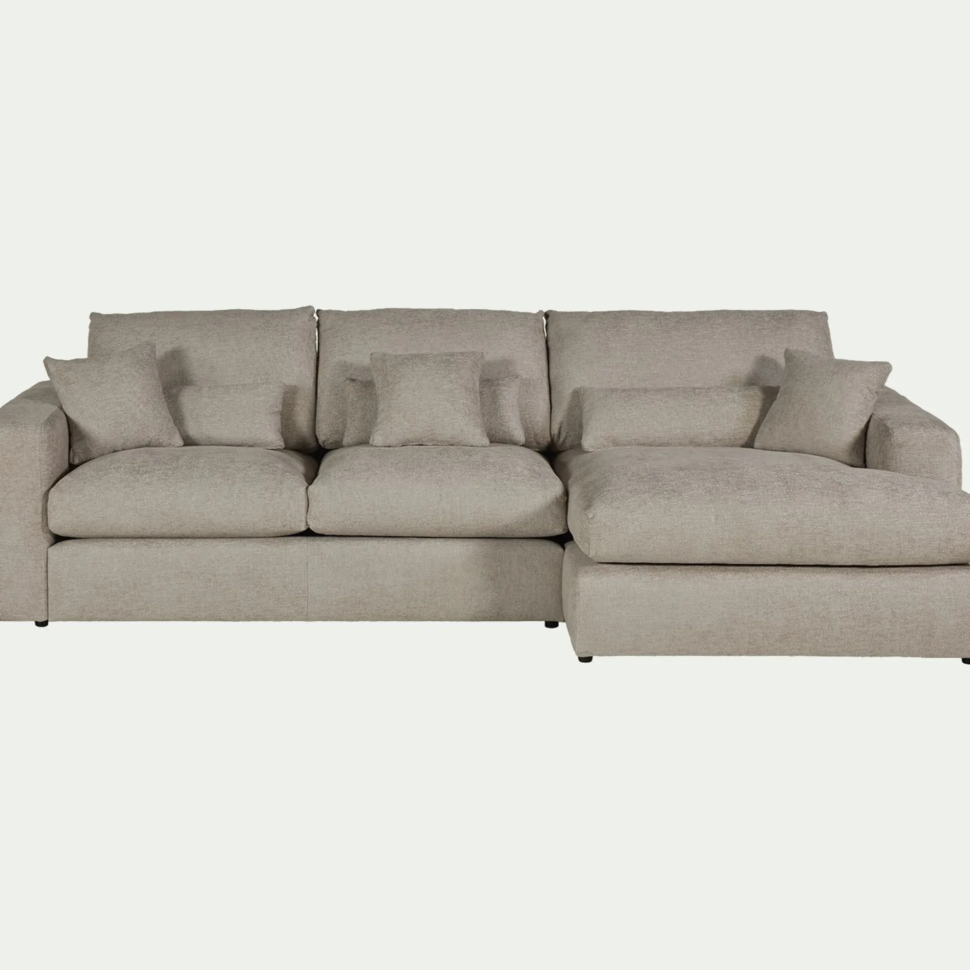 Canapé petit angle droit fixe en tissu chenille benjo - beige roucas