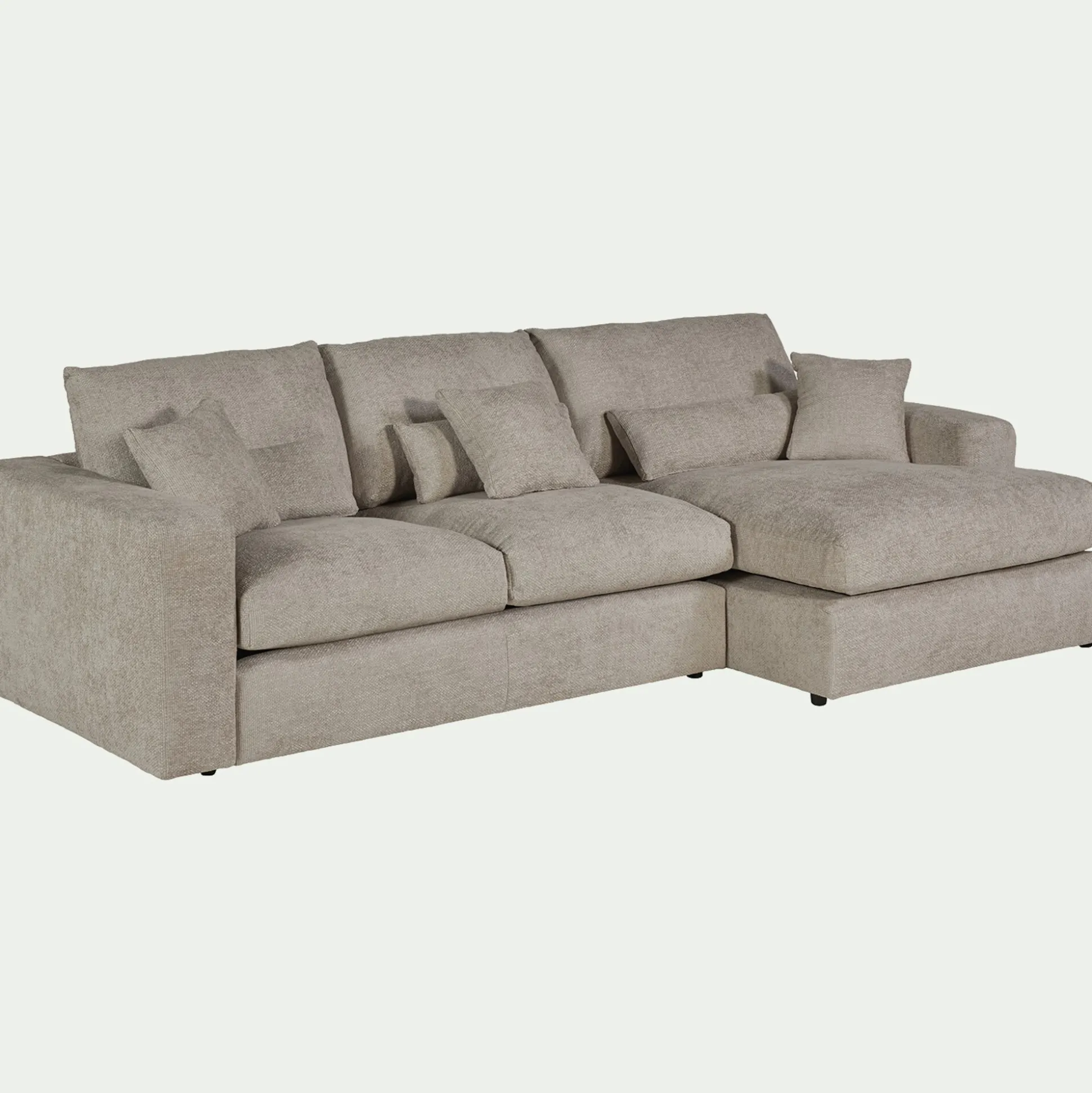 Canapé petit angle droit fixe en tissu chenille benjo - beige roucas