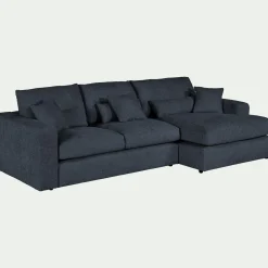 Canapé petit angle droit fixe en tissu chenille benjo - bleu marine