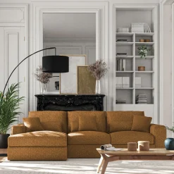 Canapé petit angle gauche fixe en tissu chenille benjo - jaune argan