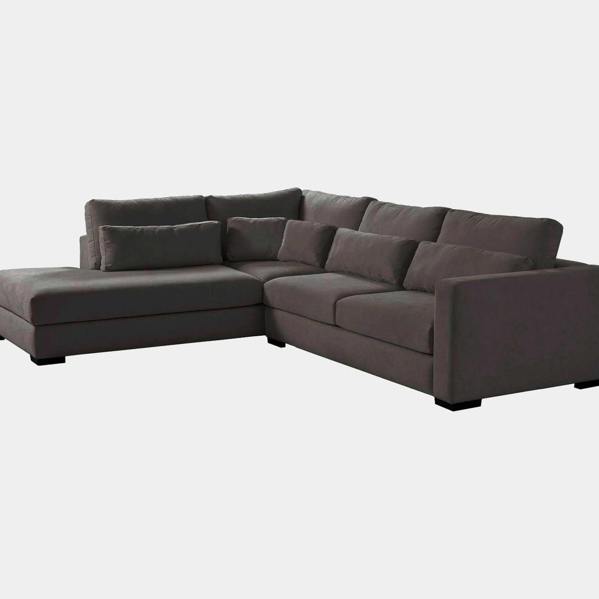 Canapé petit angle gauche fixe avec méridienne en tissu doux - gris anthracite