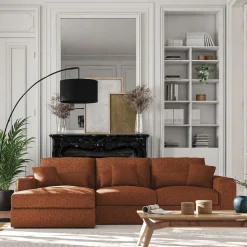 Canapé petit angle gauche fixe en tissu chenille benjo - brun rustrel