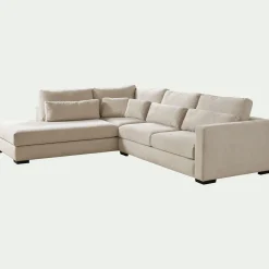 Canapé petit angle gauche fixe en tissu - beige roucas