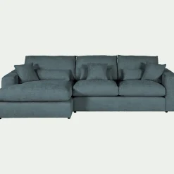 Canapé petit angle gauche fixe en tissu chenille benjo - bleu calaluna