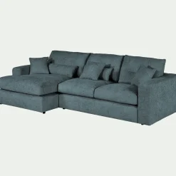 Canapé petit angle gauche fixe en tissu chenille benjo - bleu calaluna