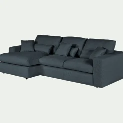 Canapé petit angle gauche fixe en tissu bouclette - bleu