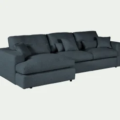 Canapé petit angle gauche fixe en tissu bouclette - bleu
