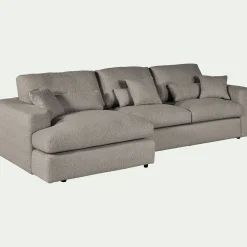 Canapé petit angle gauche fixe en tissu bouclette - gris clair