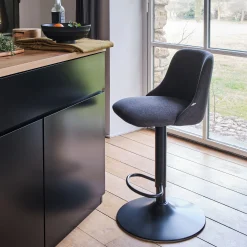 Chaise de bar en acier et tissu H63,5cm - gris