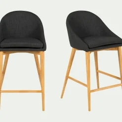 Chaise de bar en tissu gris foncé pieds bois - H66cm
