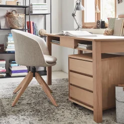 Chaise de bureau rotative en tissu et bois - beige