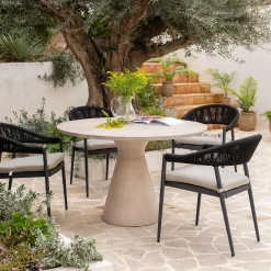 Chaise de jardin avec accoudoirs en aluminium et cordage - noir