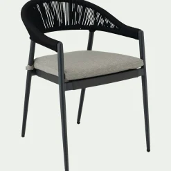 Chaise de jardin avec accoudoirs en aluminium et cordage - noir