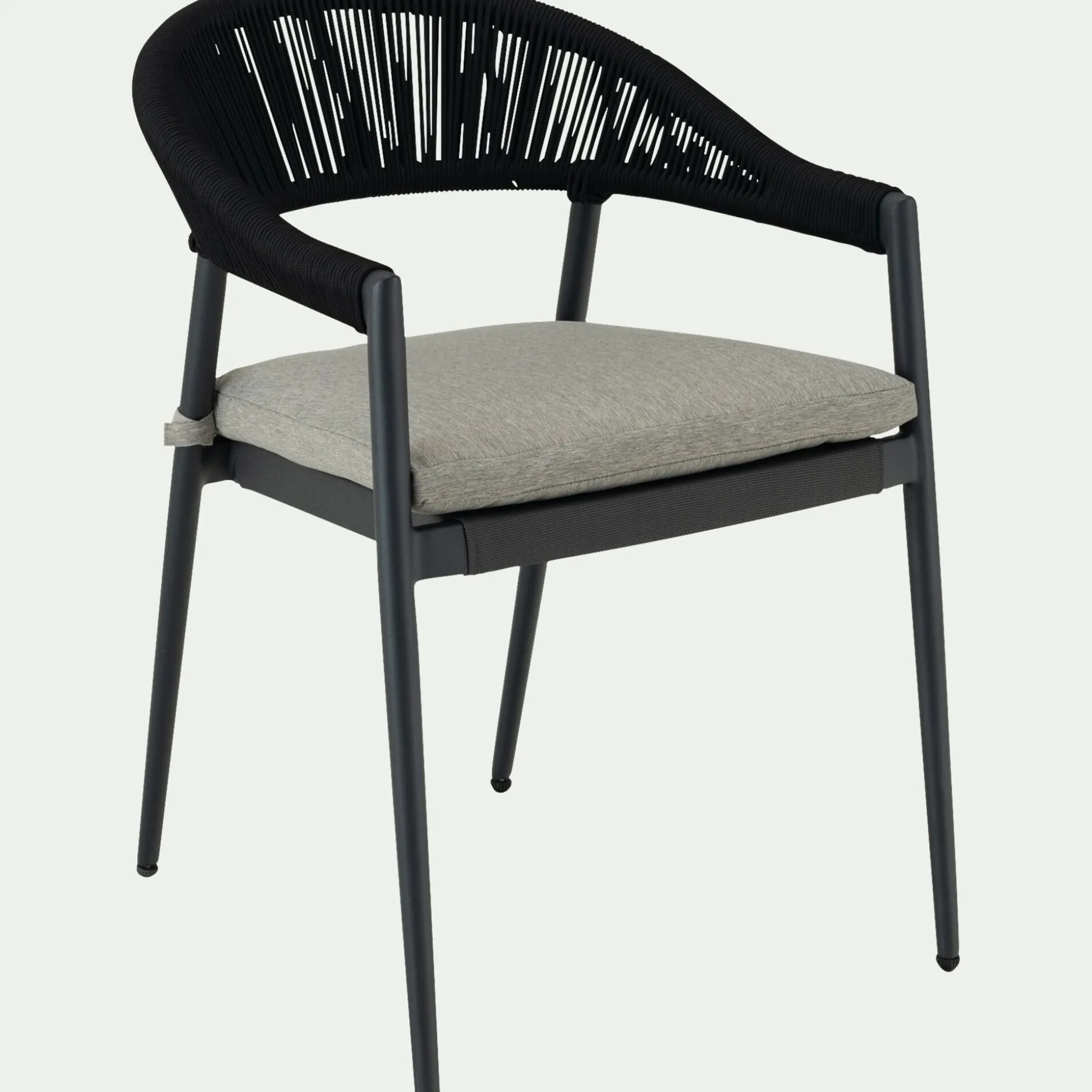 Chaise de jardin avec accoudoirs en aluminium et cordage - noir