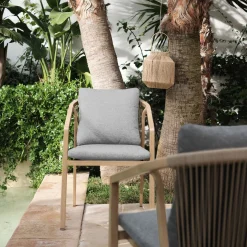 Chaise de jardin avec accoudoirs en aluminium effet bois - gris