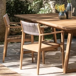 Chaise de jardin avec accoudoirs en teck FSC et cordage - bois clair