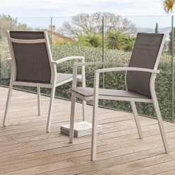 Chaise de jardin avec accoudoirs en aluminium - gris